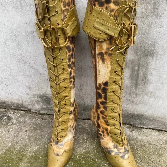 Christian Dior CD Logo Green Cheetah Print Boots 36 - Picture 5 of 6
